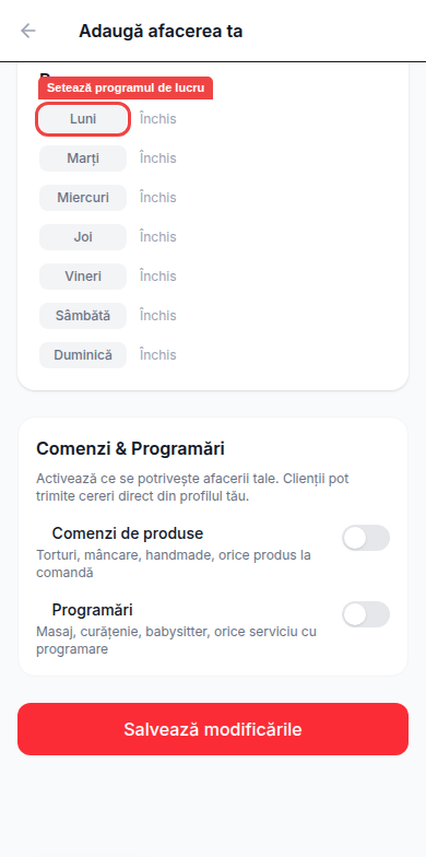 Setarea programului de lucru