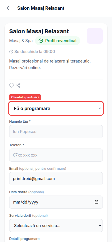 Formular programare